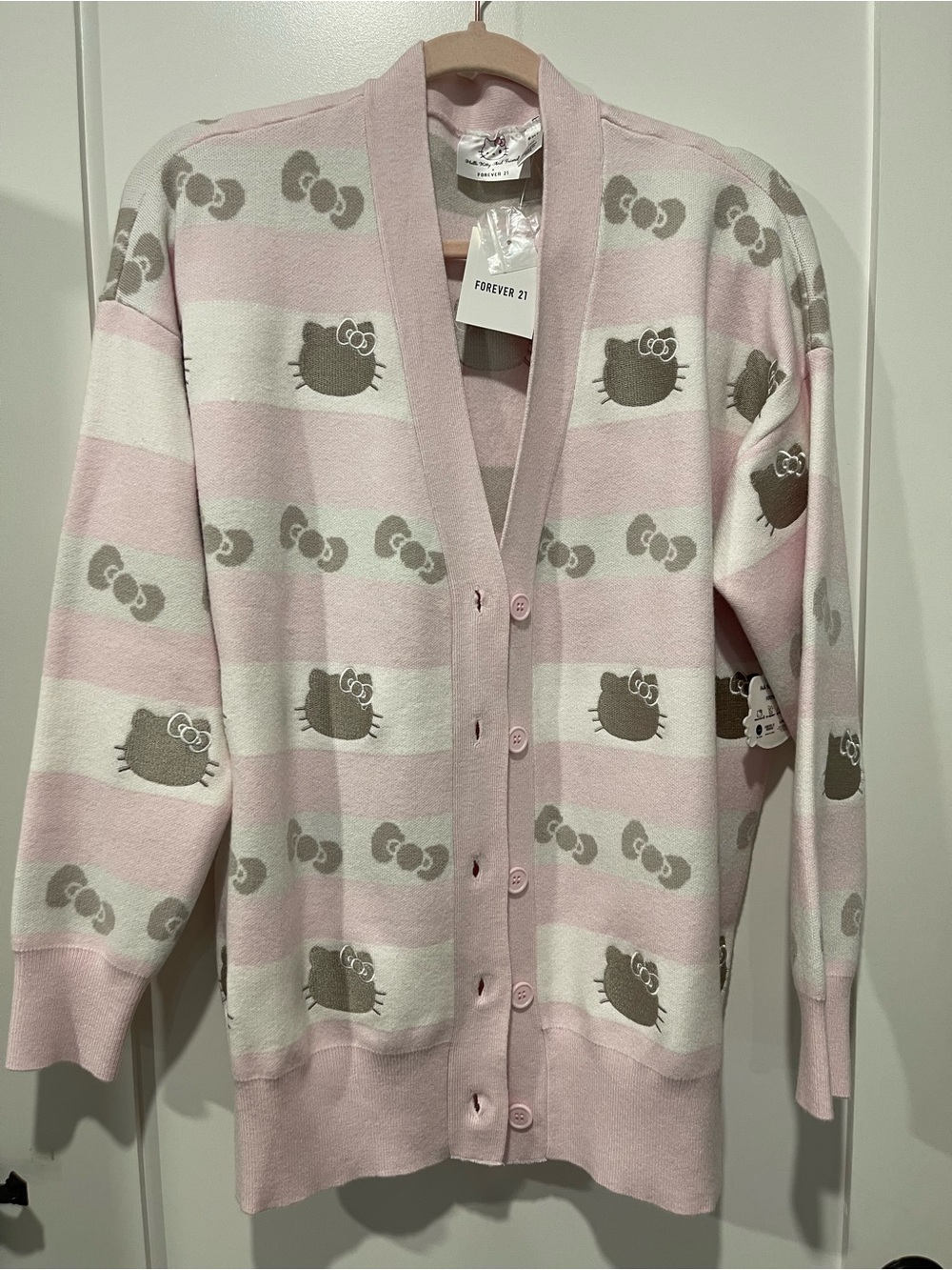 Forever 21 Pink and Cream Hello Kitty Stripe Cardigan
